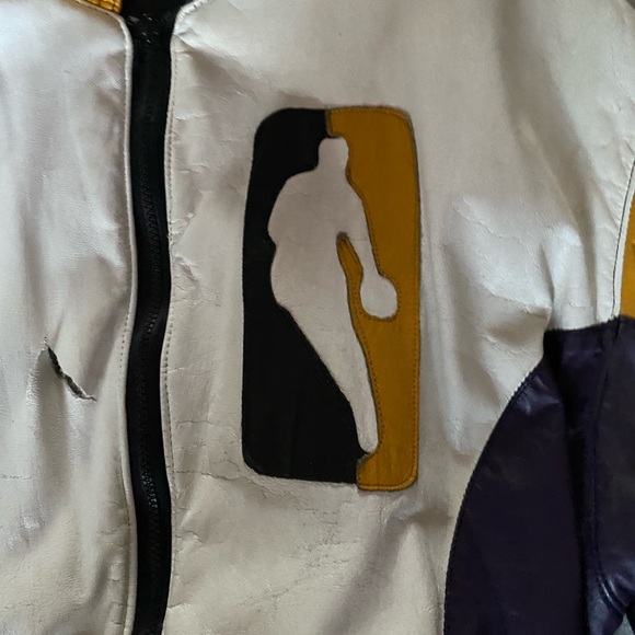 rare Lakers color way Leather NBAman logo coat - Picture 2 of 5
